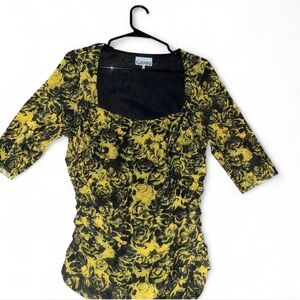Ganni Black and Yellow Floral Blouse